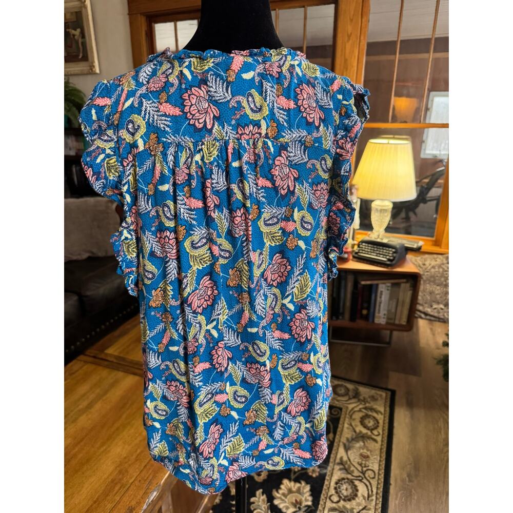 Knox Rose Boho Floral Rayon Tie Front Women’s Blouse Top Size L - Picture 2 of 11